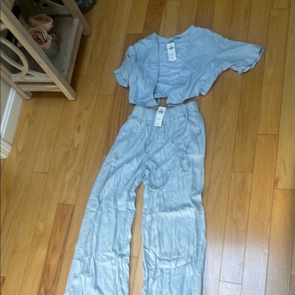 Abercrombie Women's Light Blue Pants & tie top set